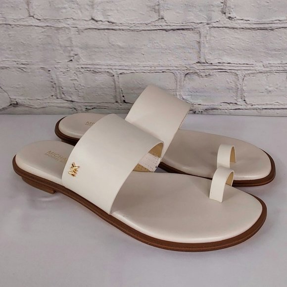 MICHAEL KORS 'AUGUST' LEATHER TOE-RING SLIP-ON SLIDE SANDALS IVORY TUSK 8 - Picture 2 of 16